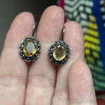 Citrine Drop Earrings - Ornate - Sterling Silver- Vintage