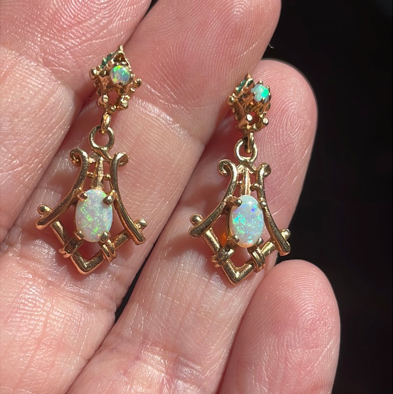 Opal Drop Earrings - 14k Gold - Vintage