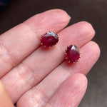 Large Ruby Stud Earrings - 10k Gold - Vintage