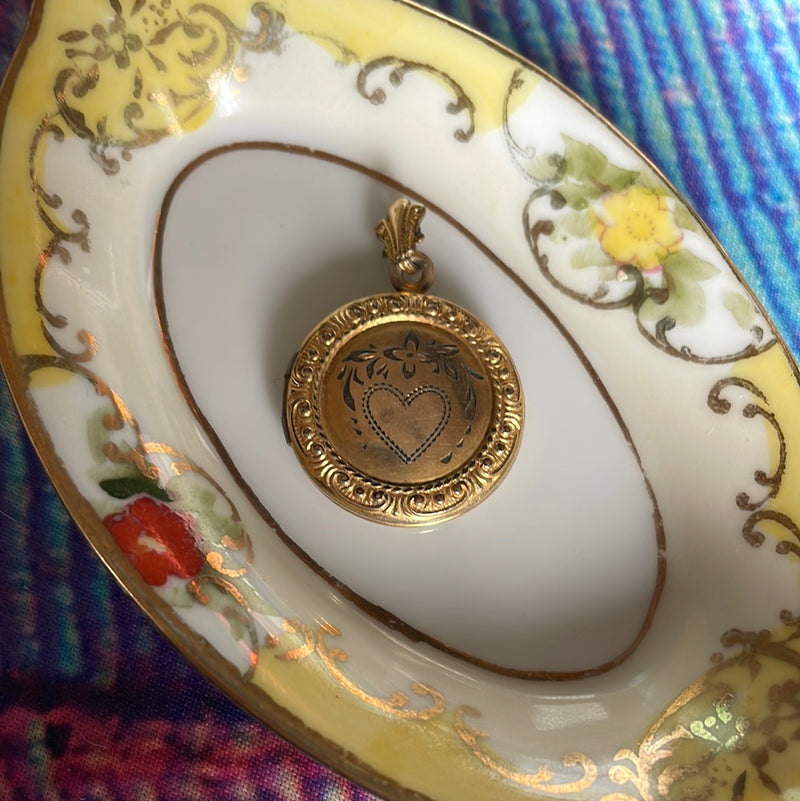 Heart Locket - Repousse Edging - Gold Filled - Vintage