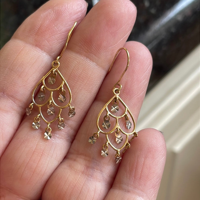 Gold Chandelier Earrings - 14k Yellow and White Gold - Vintage