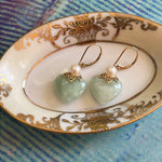 Jade Heart Earrings - Pearl - 14k Gold - Vintage