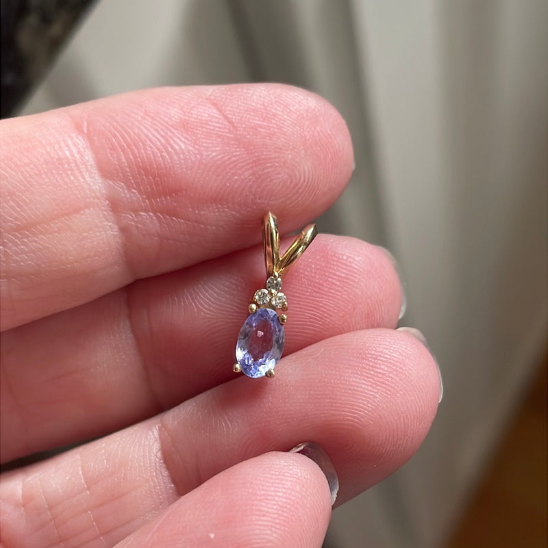 Tanzanite Pendant - White Topaz - 10k Gold - Vintage