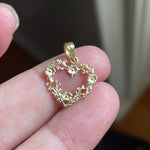 Flower Heart Pendant - 14k Gold - Vintage