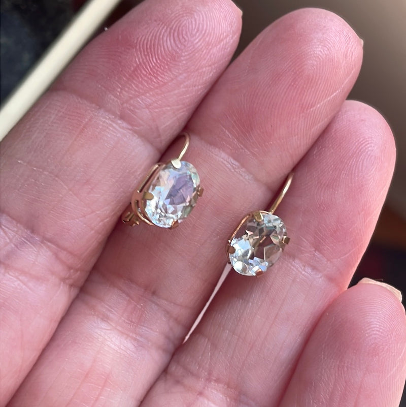 Aquamarine Leverback Earrings - 14k Gold - Vintage