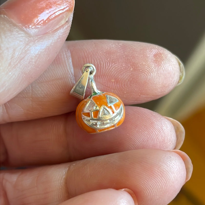 Enamel Pumpkin Pendant - Sterling Silver - Vintage