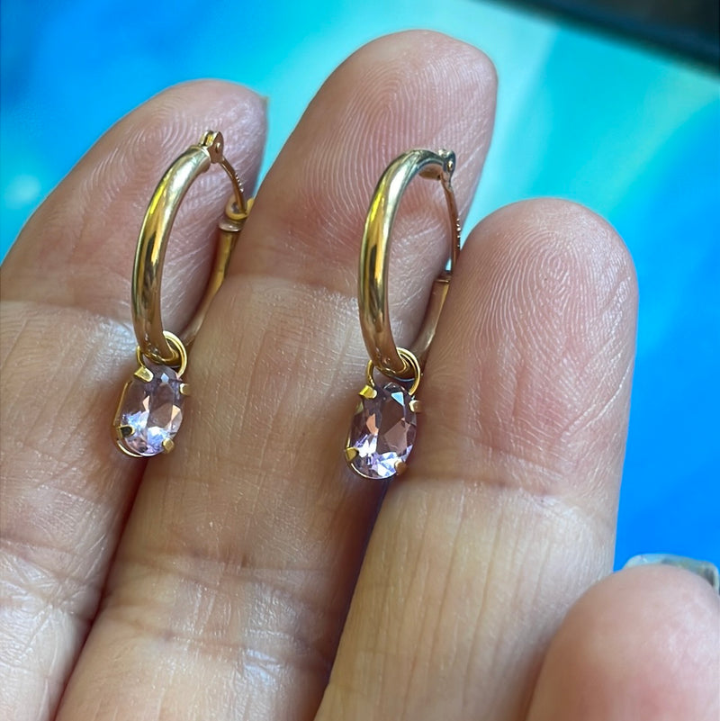 Amethyst Hoop Earrings - 14k Gold - Vintage