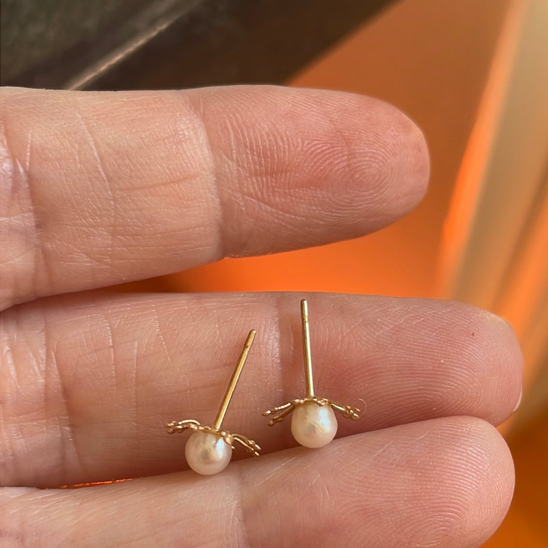 Pearl Sun Earrings - 14k Gold - Vintage