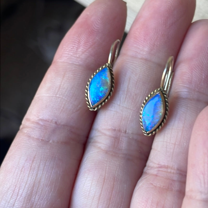 Opal Earrings - Sterling Silver - Vermeil - Vintage