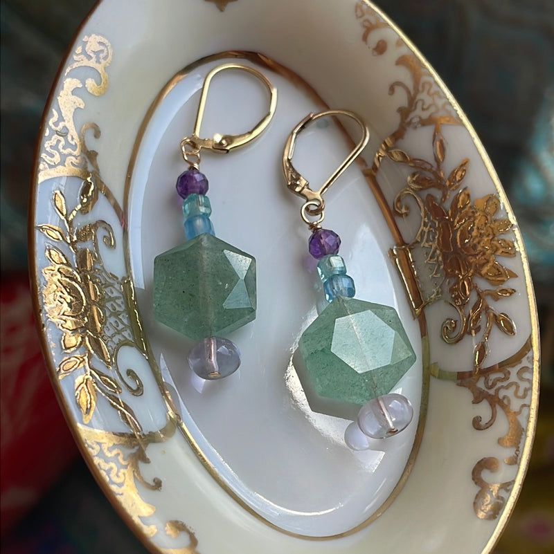 Ocean Drop Earrings - Chalcedony, Fluorite and Apatite - Gold Filled - Handmade