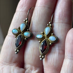 Opal Garnet Chandelier Earrings - Sterling Silver - Vermeil - Vintage