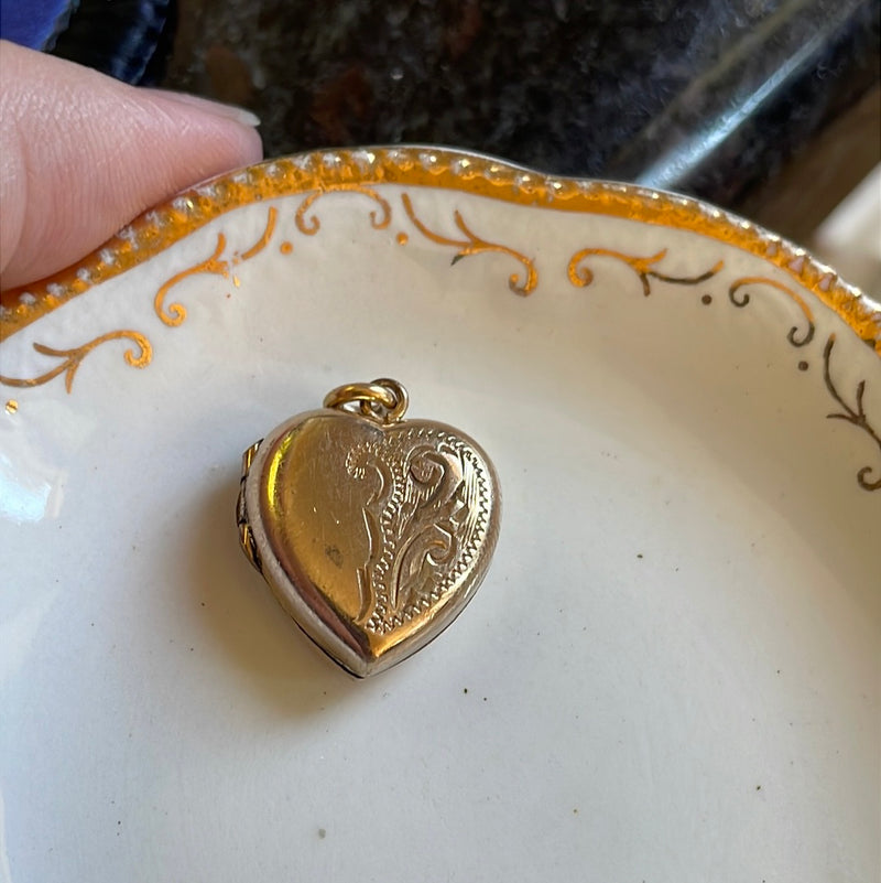 Engraved Heart Locket - Gold Filled - Vintage