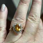 Citrine Diamond Halo Ring - 10k Gold - Vintage