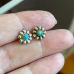 Turquoise Flower Earrings - Sterling Silver - Vintage