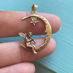 Moon Cherub Pendant - 14k White, Yellow and Rose Gold - Vintage