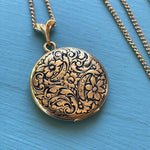 Engraved Flower Locket - Gold Filled - Vintage