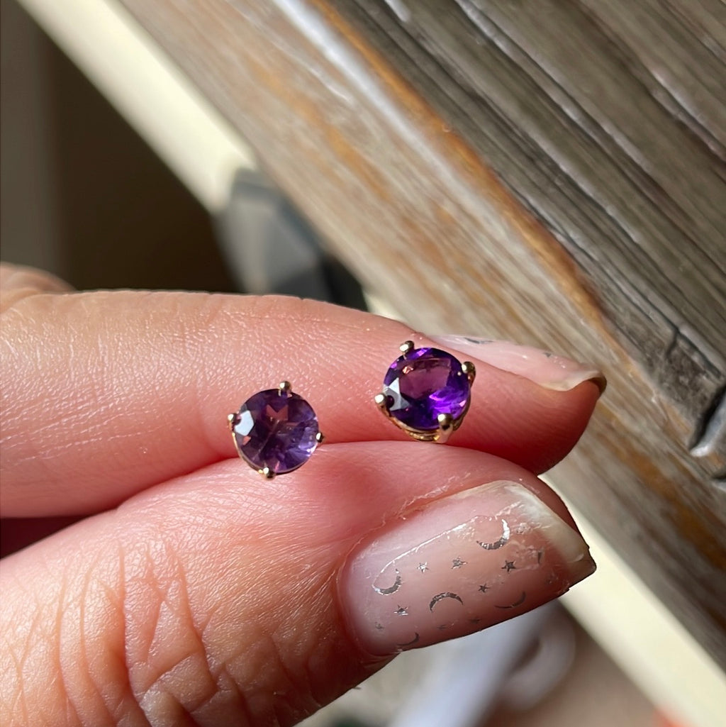 Vintage 10K online Gold Genuine Amethyst & Diamond Earrings