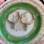 Emerald Hoop Drop Earrings - 14k Gold Hoops and 18k Gold Drops - Vintage