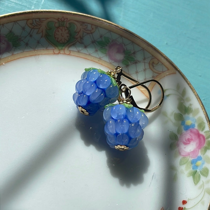 Periwinkle Glass Berry Earrings - Gold Filled - Handmade