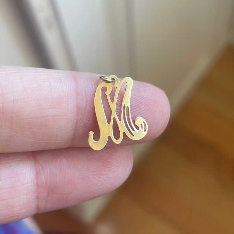 M initial Pendant - 14k Gold - Vintage