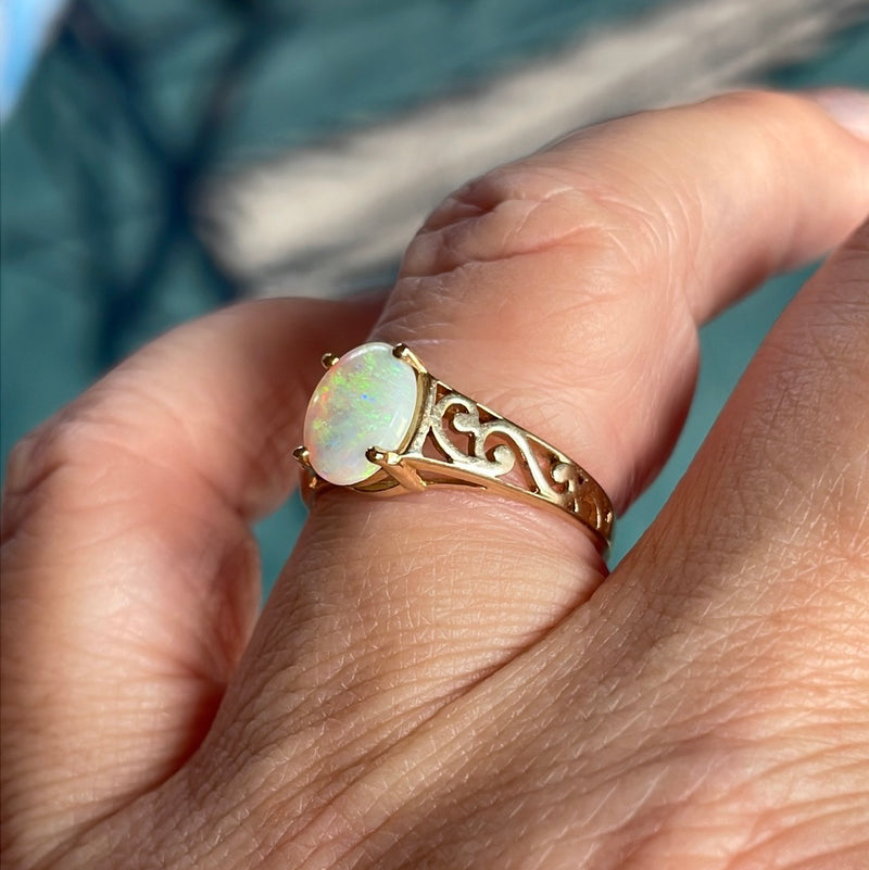 Opal Filigree Ring - 10k Gold - Vintage