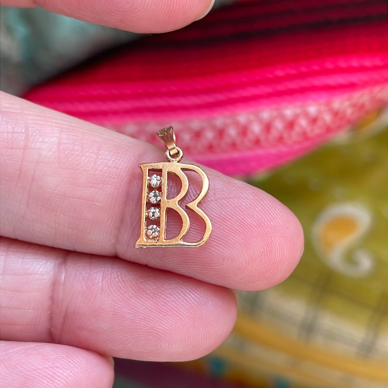 B Initial Pendant - 14k Gold - Vintage