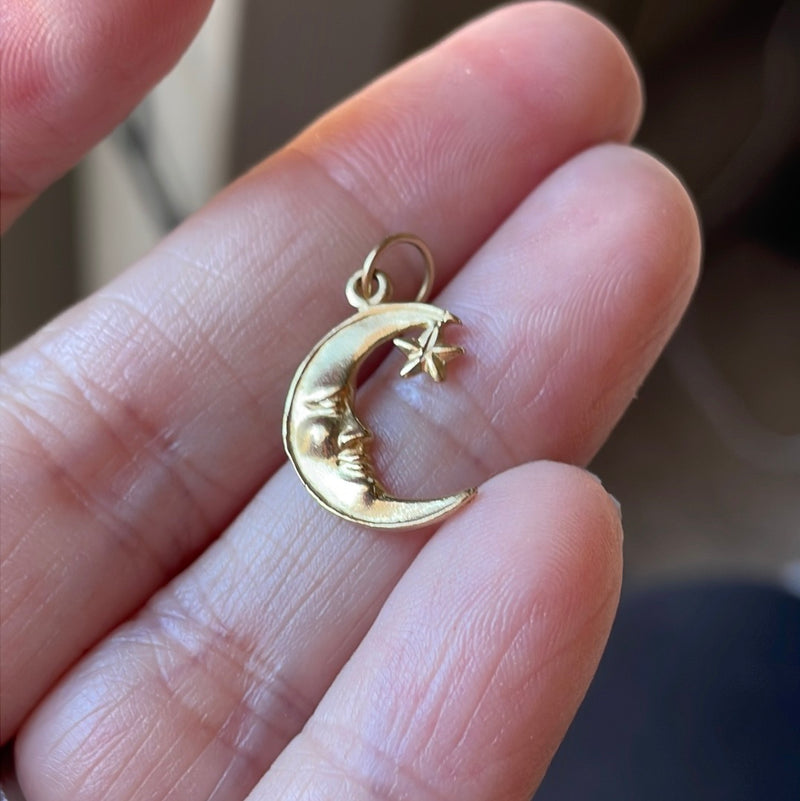 Moon Star Pendant - 14k Gold - Vintage