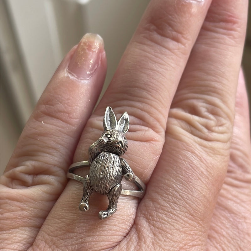 Articulated Rabbit Ring - Sterling Silver - Vintage