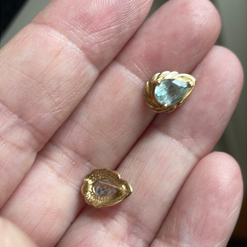 Blue Topaz Teardrop Earrings - 14k Gold - Vintage