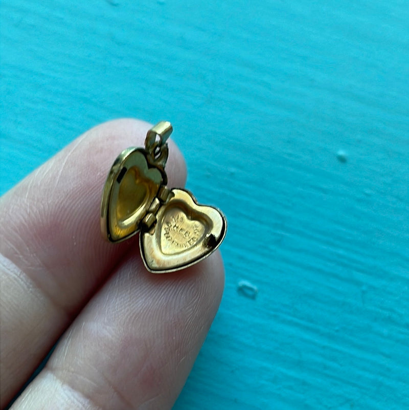 Dainty Heart Flower Locket -Gold Filled - Vintage