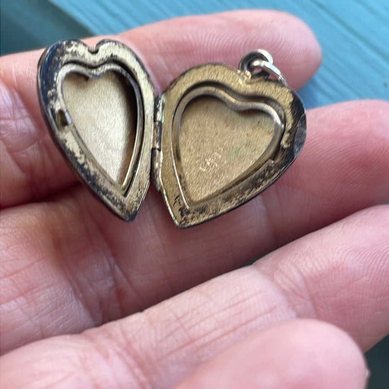Engraved Heart Locket - White Gold Fill - Vintage