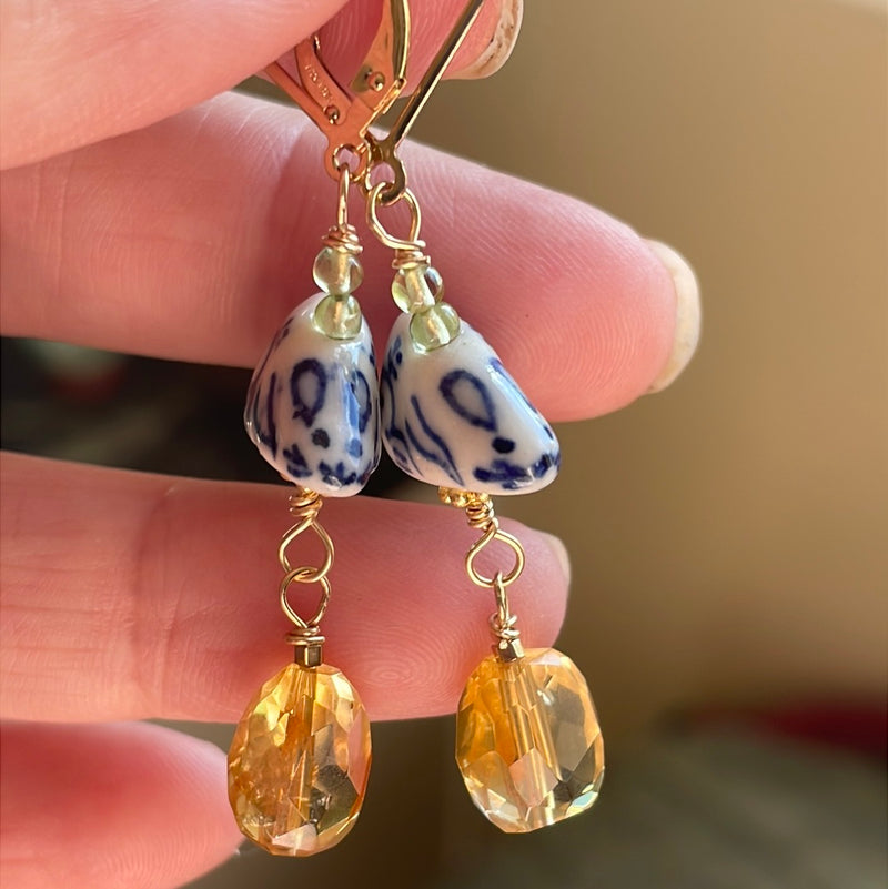 Mouse Earrings - Citrine and Peridot - Gold Filled - Handmade