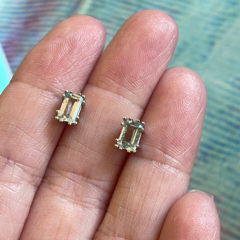 Aquamarine Earrings - Emerald Cut - 10k White Gold - Vintage