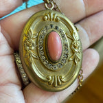 Coral Paste Locket - Art Nouveau - Gold Filled - Antique