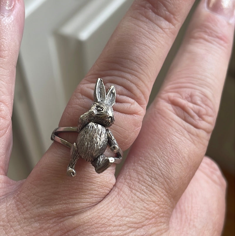 Articulated Rabbit Ring - Sterling Silver - Vintage