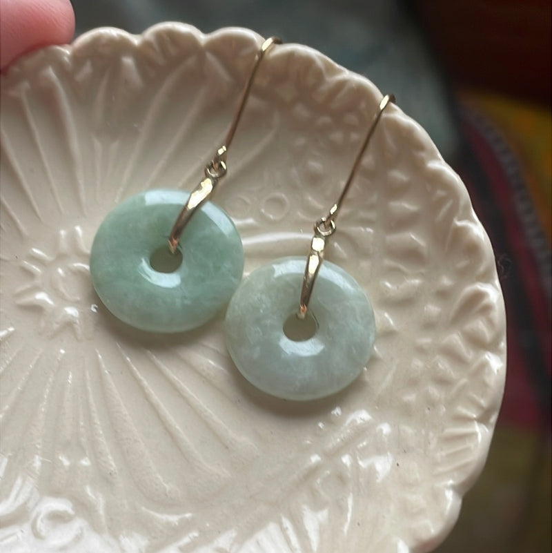 Jade Donut Earrings - 14k Gold - Vintage