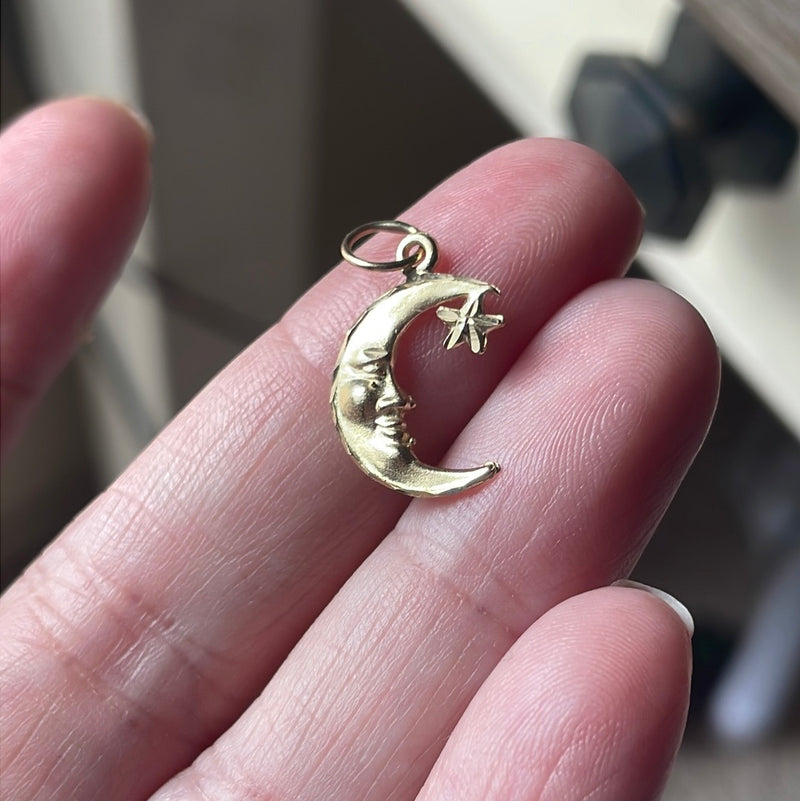 Moon Star Pendant - 14k Gold - Vintage