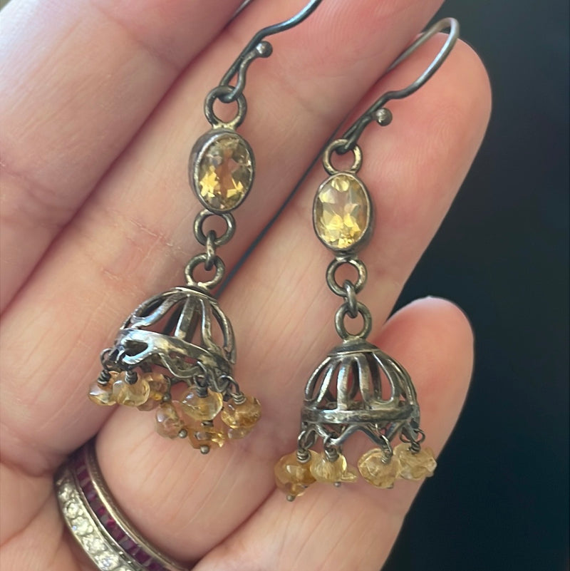 Citrine Chandelier Earrings - Sterling Silver - Vintage