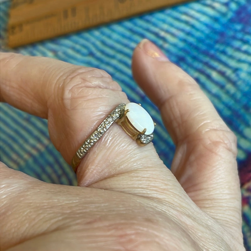 Opal Diamond Bypass Ring - 10k Gold - Vintage