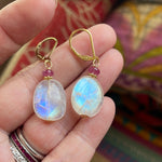 Moonstone Oval Earrings - Pink Sapphire- Gold Filled - Handmade