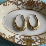 Swirling Oval Hoop Earrings - 14k Gold - Vintage