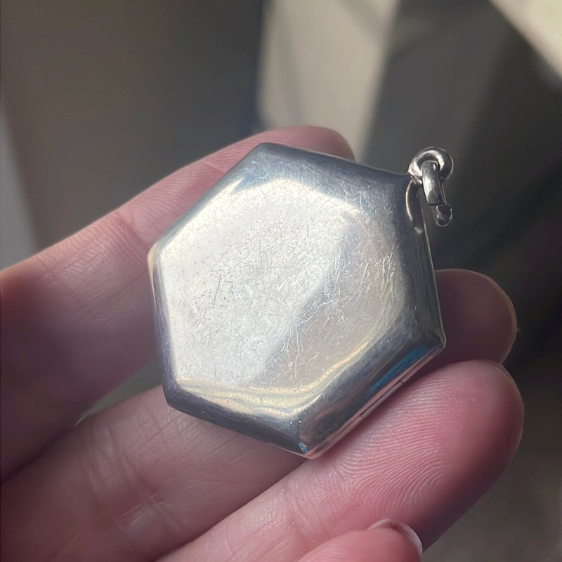 Hexigonal Flower Locket - Sterling Silver - Vintage