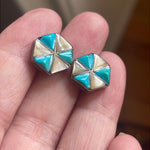 Turquoise Mother of Pearl pinwheel Earrings - Sterling Silver - Vintage