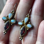 Opal Garnet Chandelier Earrings - Sterling Silver - Vermeil - Vintage