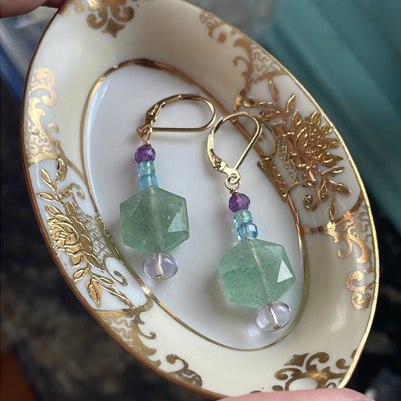 Ocean Drop Earrings - Chalcedony, Fluorite and Apatite - Gold Filled - Handmade