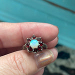 Garnet Opal Flower Ring - Sterling Silver - Vintage
