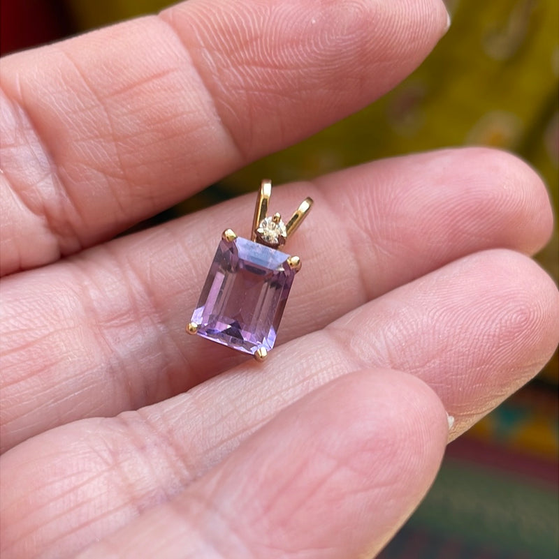 Amethyst Diamond Pendant - 14k Gold - Vintage