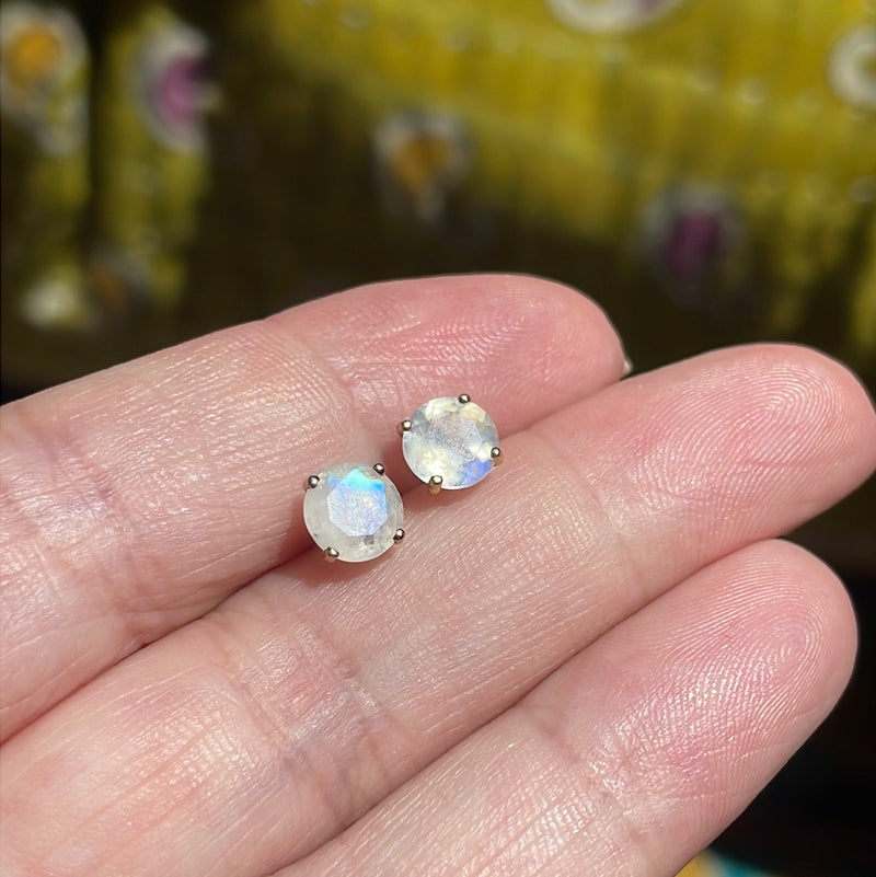 Moonstone Stud Earrings - 10k Gold - Vintage