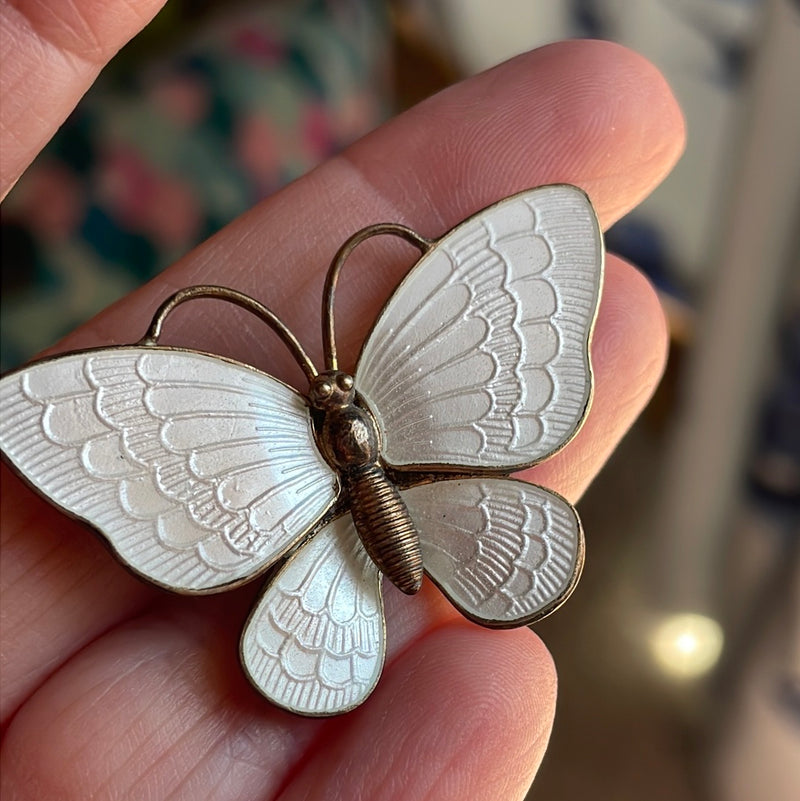 Enamel Butterfly Brooch - Sterling Silver - Denmark - Volmer Bahner - Vintage