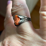 Carved Coral Cameo Ring - Sterling Silver - Vintage